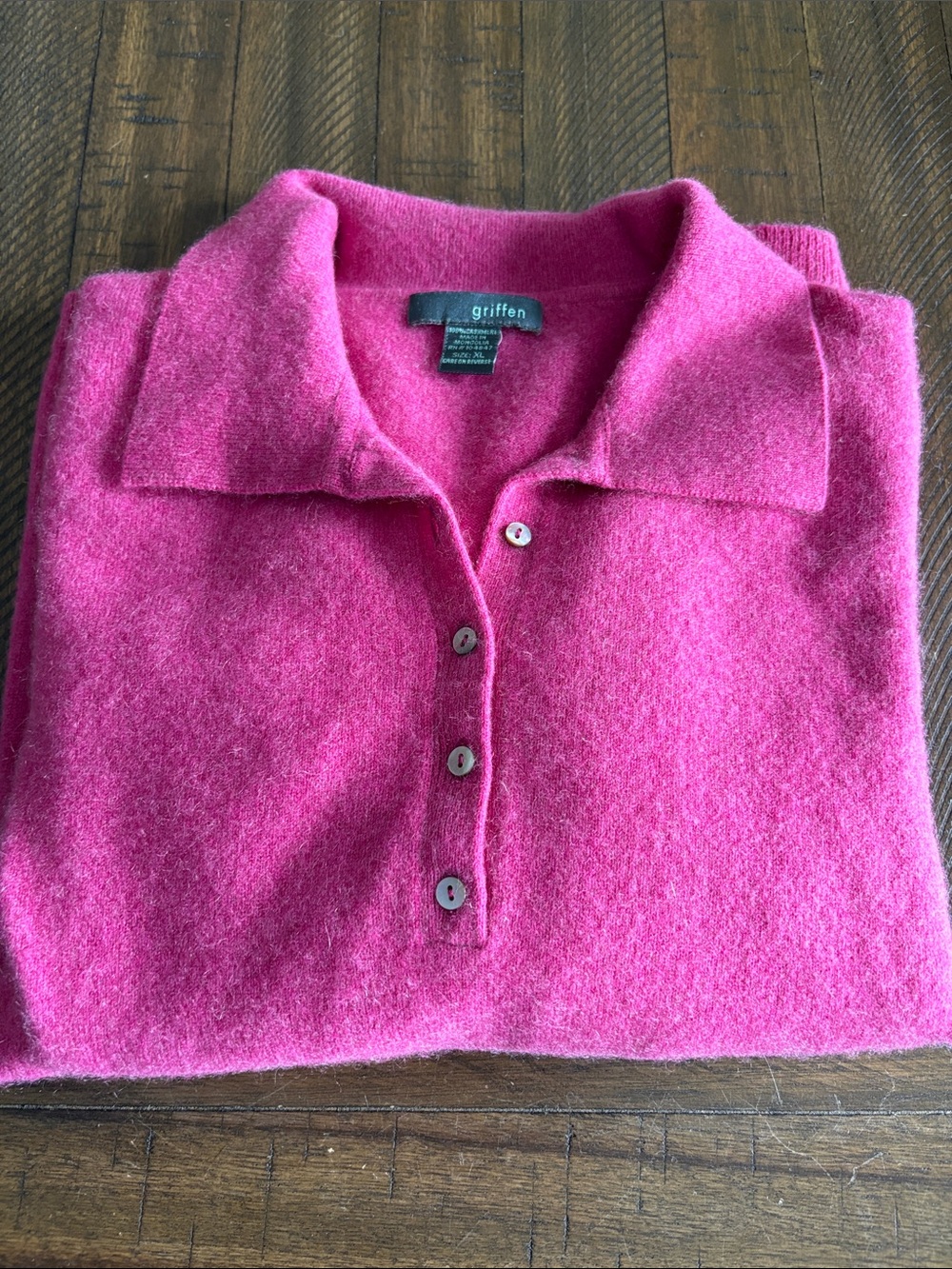 Soft Muted Deep Pink Griffen 100% Cashmere Collared Sweater XL 3/4 Sleeve Luxury